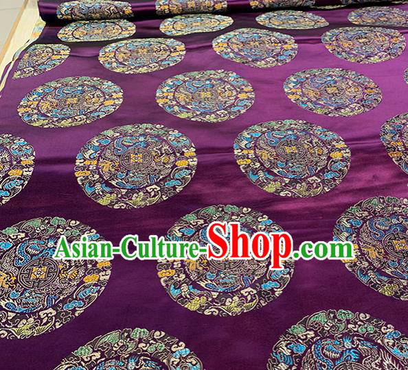 Chinese Traditional Five Dragons Pattern Purple Silk Fabric Brocade Drapery Mongolian Robe Damask Material