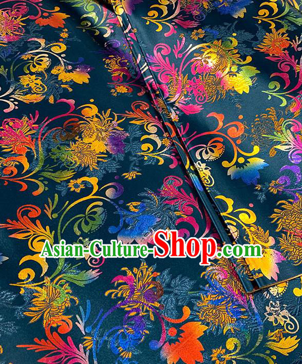 Chinese Traditional Chrysanthemum Pattern Navy Blue Silk Fabric Brocade Drapery Qipao Dress Damask Material Chinese Traditional Chrysanthemum Pattern Navy Blue Silk Fabric Brocade Drapery Qipao Dress Damask Material