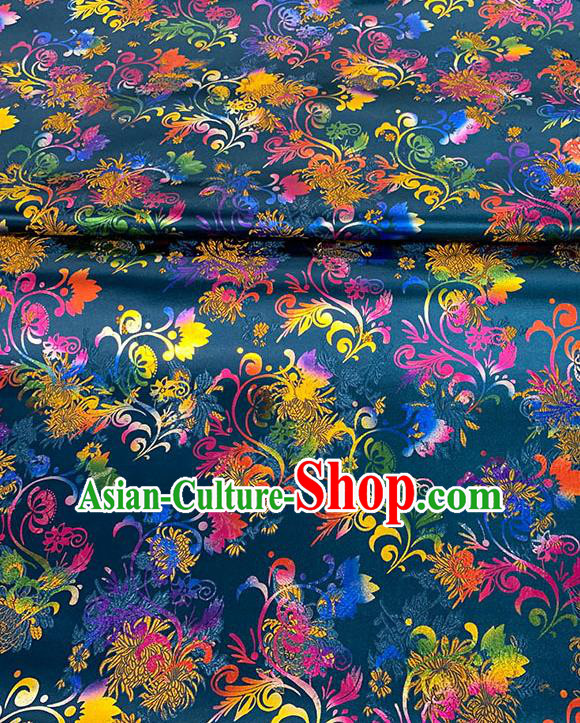Chinese Traditional Chrysanthemum Pattern Navy Blue Silk Fabric Brocade Drapery Qipao Dress Damask Material Chinese Traditional Chrysanthemum Pattern Navy Blue Silk Fabric Brocade Drapery Qipao Dress Damask Material