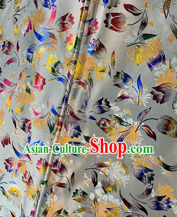 Chinese Traditional Tulip Pattern Grey Silk Fabric Brocade Drapery Qipao Dress Damask Material Chinese Traditional Tulip Pattern Grey Silk Fabric Brocade Drapery Qipao Dress Damask Material