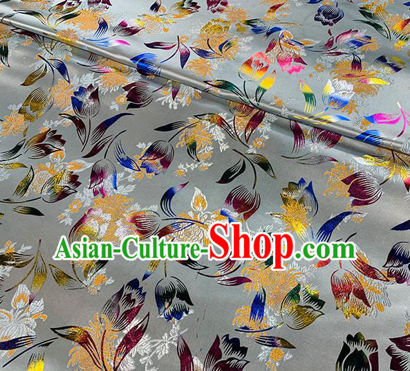 Chinese Traditional Tulip Pattern Grey Silk Fabric Brocade Drapery Qipao Dress Damask Material Chinese Traditional Tulip Pattern Grey Silk Fabric Brocade Drapery Qipao Dress Damask Material