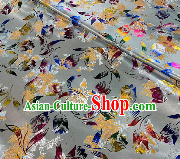 Chinese Traditional Tulip Pattern Grey Silk Fabric Brocade Drapery Qipao Dress Damask Material Chinese Traditional Tulip Pattern Grey Silk Fabric Brocade Drapery Qipao Dress Damask Material