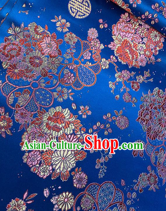 Chinese Traditional Daisy Pattern Royalblue Silk Fabric Brocade Drapery Tang Suit Damask Material Chinese Traditional Daisy Pattern Royalblue Silk Fabric Brocade Drapery Tang Suit Damask Material