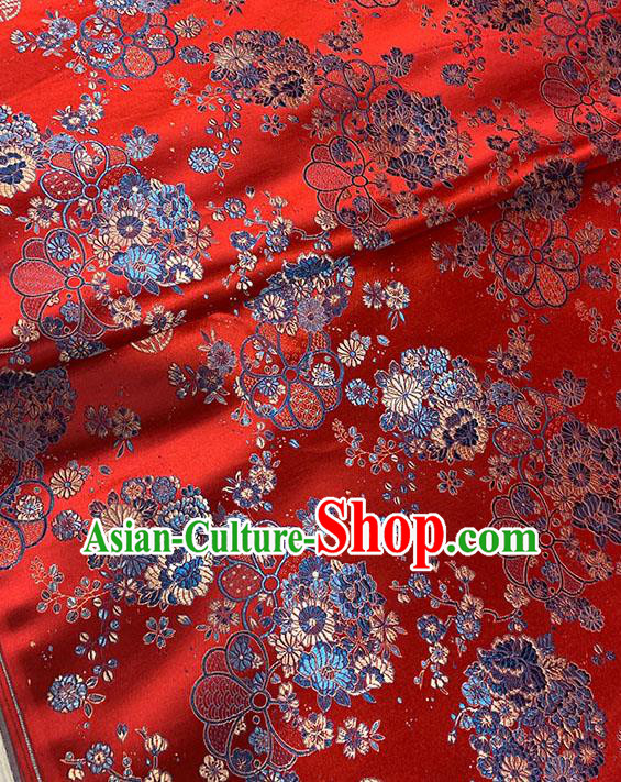 Chinese Traditional Daisy Pattern Red Silk Fabric Brocade Drapery Tang Suit Damask Material Chinese Traditional Daisy Pattern Red Silk Fabric Brocade Drapery Tang Suit Damask Material