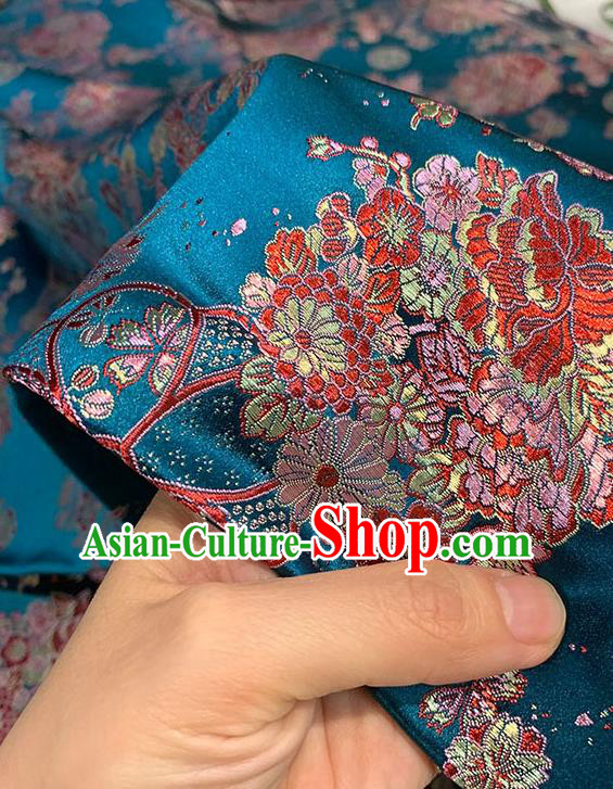 Chinese Traditional Daisy Pattern Lake Blue Silk Fabric Brocade Drapery Tang Suit Damask Material Chinese Traditional Daisy Pattern Lake Blue Silk Fabric Brocade Drapery Tang Suit Damask Material