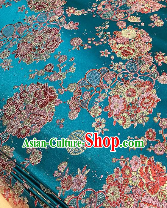 Chinese Traditional Daisy Pattern Lake Blue Silk Fabric Brocade Drapery Tang Suit Damask Material Chinese Traditional Daisy Pattern Lake Blue Silk Fabric Brocade Drapery Tang Suit Damask Material