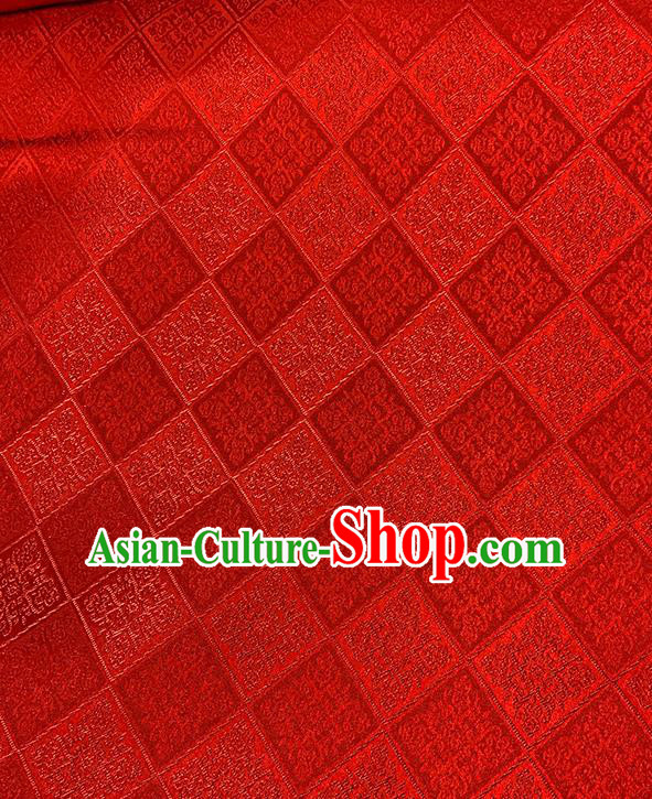 Chinese Traditional Rhombus Pattern Red Silk Fabric Brocade Drapery Qipao Dress Damask Material Chinese Traditional Rhombus Pattern Red Silk Fabric Brocade Drapery Qipao Dress Damask Material