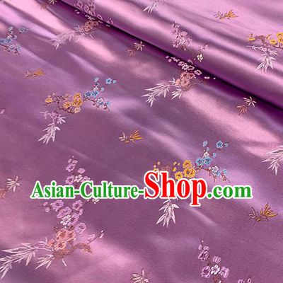 Chinese Traditional Plum Bamboo Pattern Lilac Silk Fabric Brocade Drapery Cheongsam Damask Material