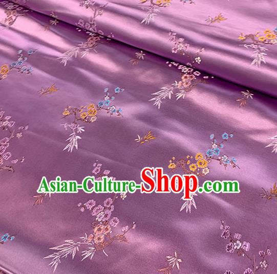 Chinese Traditional Plum Bamboo Pattern Lilac Silk Fabric Brocade Drapery Cheongsam Damask Material Chinese Traditional Plum Bamboo Pattern Lilac Silk Fabric Brocade Drapery Cheongsam Damask Material
