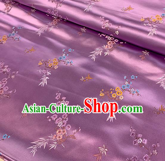 Chinese Traditional Plum Bamboo Pattern Lilac Silk Fabric Brocade Drapery Cheongsam Damask Material Chinese Traditional Plum Bamboo Pattern Lilac Silk Fabric Brocade Drapery Cheongsam Damask Material