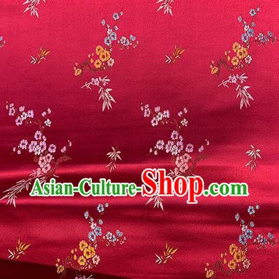 Chinese Traditional Plum Bamboo Pattern Red Silk Fabric Brocade Drapery Cheongsam Damask Material