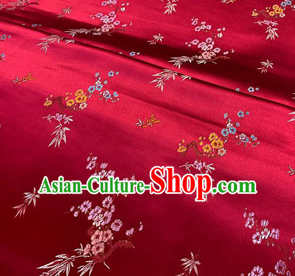 Chinese Traditional Plum Bamboo Pattern Red Silk Fabric Brocade Drapery Cheongsam Damask Material Chinese Traditional Plum Bamboo Pattern Red Silk Fabric Brocade Drapery Cheongsam Damask Material