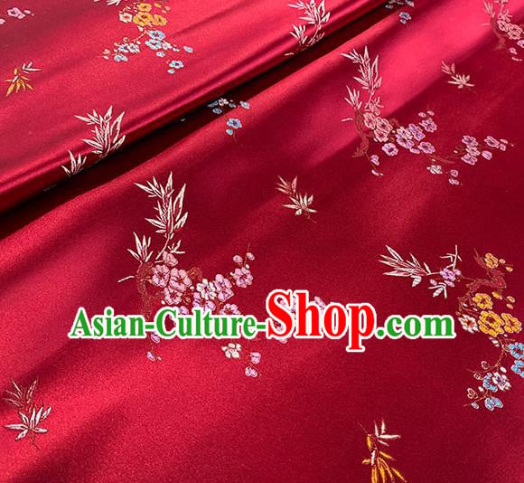 Chinese Traditional Plum Bamboo Pattern Red Silk Fabric Brocade Drapery Cheongsam Damask Material Chinese Traditional Plum Bamboo Pattern Red Silk Fabric Brocade Drapery Cheongsam Damask Material