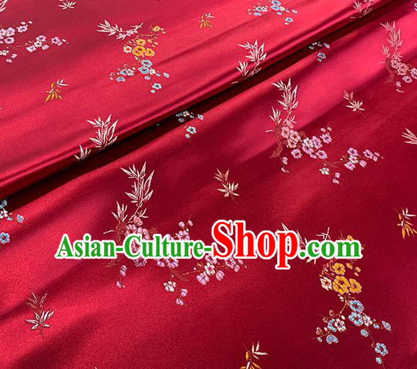 Chinese Traditional Plum Bamboo Pattern Red Silk Fabric Brocade Drapery Cheongsam Damask Material Chinese Traditional Plum Bamboo Pattern Red Silk Fabric Brocade Drapery Cheongsam Damask Material