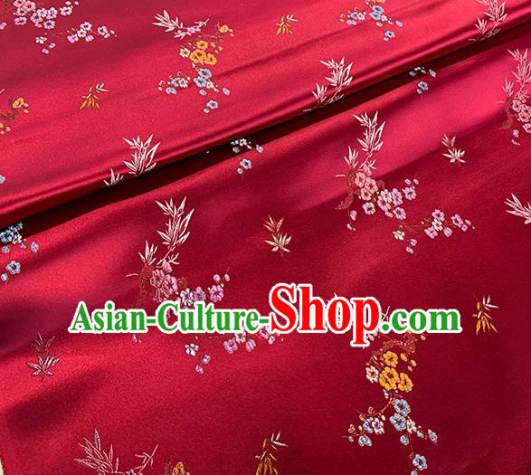 Chinese Traditional Plum Bamboo Pattern Red Silk Fabric Brocade Drapery Cheongsam Damask Material Chinese Traditional Plum Bamboo Pattern Red Silk Fabric Brocade Drapery Cheongsam Damask Material