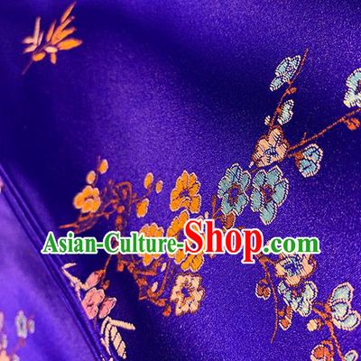 Chinese Traditional Plum Bamboo Pattern Royalblue Silk Fabric Brocade Drapery Cheongsam Damask Material