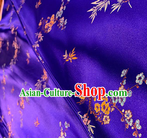 Chinese Traditional Plum Bamboo Pattern Royalblue Silk Fabric Brocade Drapery Cheongsam Damask Material Chinese Traditional Plum Bamboo Pattern Royalblue Silk Fabric Brocade Drapery Cheongsam Damask Material