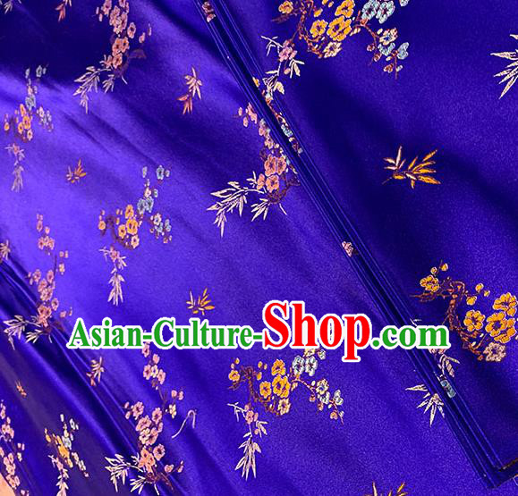 Chinese Traditional Plum Bamboo Pattern Royalblue Silk Fabric Brocade Drapery Cheongsam Damask Material Chinese Traditional Plum Bamboo Pattern Royalblue Silk Fabric Brocade Drapery Cheongsam Damask Material