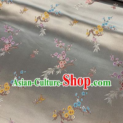 Chinese Traditional Plum Bamboo Pattern Gray Silk Fabric Brocade Drapery Cheongsam Damask Material