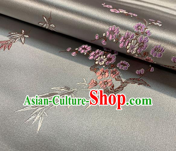 Chinese Traditional Plum Bamboo Pattern Gray Silk Fabric Brocade Drapery Cheongsam Damask Material Chinese Traditional Plum Bamboo Pattern Gray Silk Fabric Brocade Drapery Cheongsam Damask Material