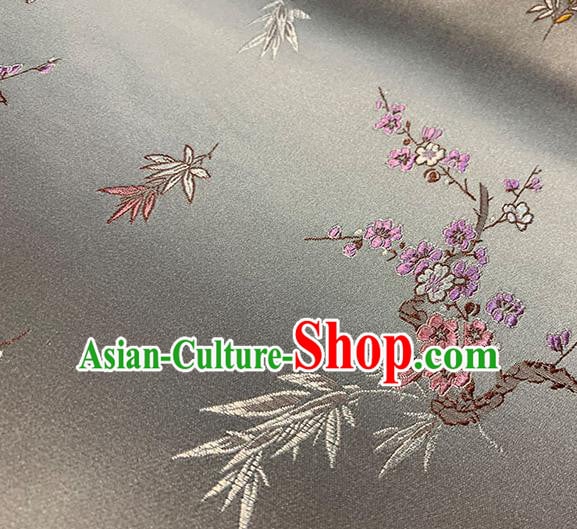 Chinese Traditional Plum Bamboo Pattern Gray Silk Fabric Brocade Drapery Cheongsam Damask Material Chinese Traditional Plum Bamboo Pattern Gray Silk Fabric Brocade Drapery Cheongsam Damask Material