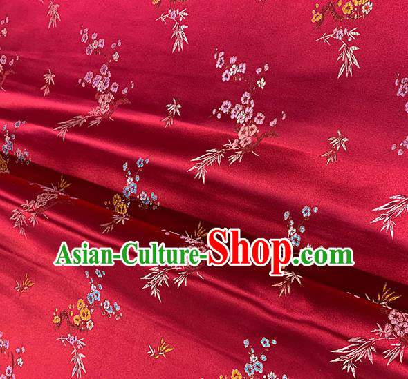 Chinese Traditional Plum Bamboo Pattern Wine Red Silk Fabric Brocade Drapery Cheongsam Damask Material Chinese Traditional Plum Bamboo Pattern Wine Red Silk Fabric Brocade Drapery Cheongsam Damask Material