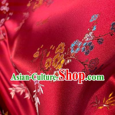 Chinese Traditional Plum Bamboo Pattern Wine Red Silk Fabric Brocade Drapery Cheongsam Damask Material