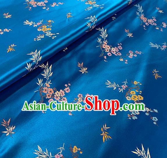 Chinese Traditional Plum Bamboo Pattern Blue Silk Fabric Brocade Drapery Cheongsam Damask Material Chinese Traditional Plum Bamboo Pattern Blue Silk Fabric Brocade Drapery Cheongsam Damask Material
