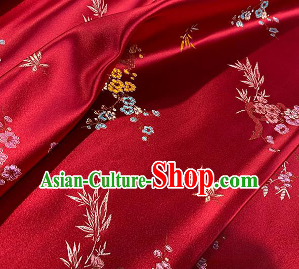 Chinese Traditional Plum Bamboo Pattern Wine Red Silk Fabric Brocade Drapery Cheongsam Damask Material Chinese Traditional Plum Bamboo Pattern Wine Red Silk Fabric Brocade Drapery Cheongsam Damask Material