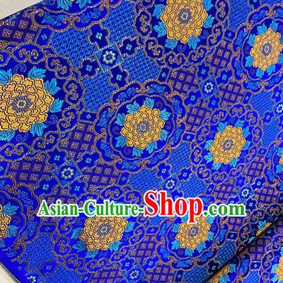 Chinese Traditional Yellow Peony Pattern Royalblue Silk Fabric Brocade Drapery Tang Suit Damask Material