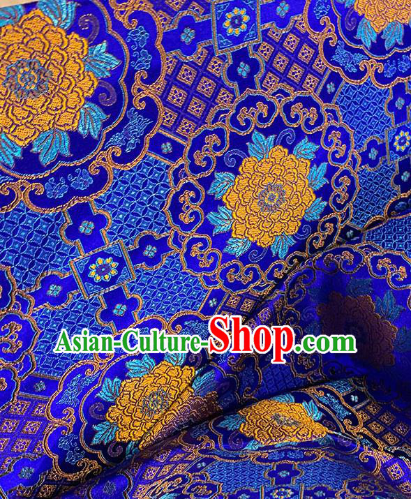 Chinese Traditional Yellow Peony Pattern Royalblue Silk Fabric Brocade Drapery Tang Suit Damask Material Chinese Traditional Yellow Peony Pattern Royalblue Silk Fabric Brocade Drapery Tang Suit Damask Material