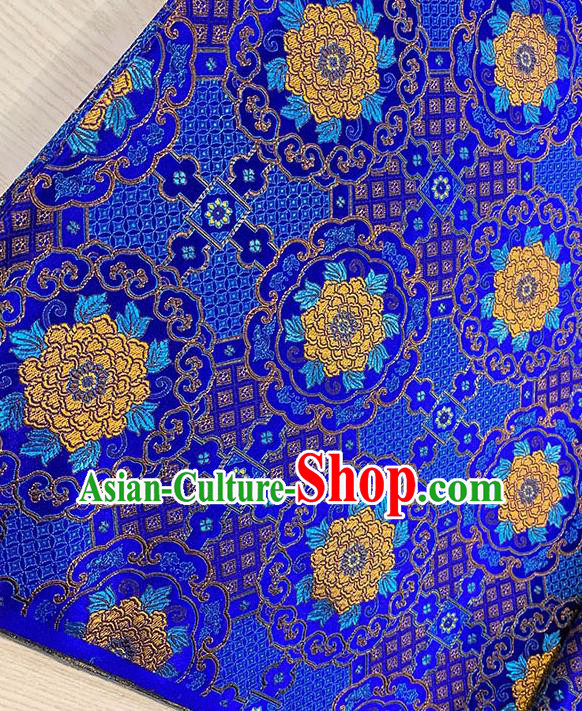 Chinese Traditional Yellow Peony Pattern Royalblue Silk Fabric Brocade Drapery Tang Suit Damask Material Chinese Traditional Yellow Peony Pattern Royalblue Silk Fabric Brocade Drapery Tang Suit Damask Material