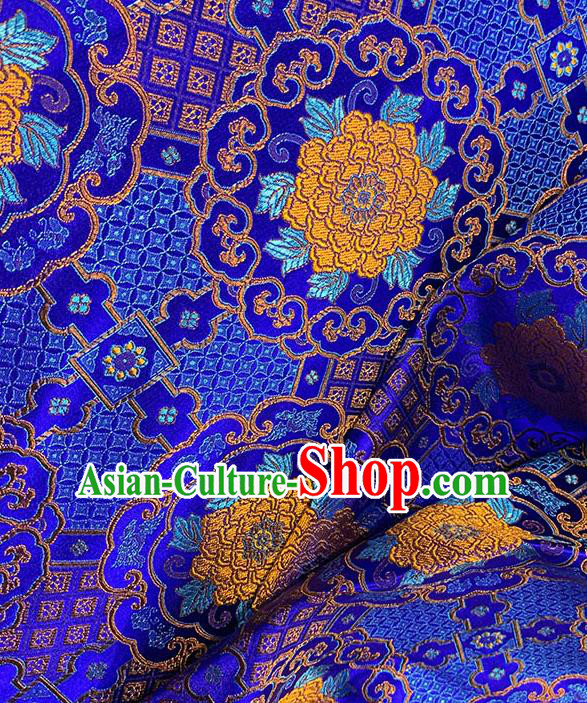 Chinese Traditional Yellow Peony Pattern Royalblue Silk Fabric Brocade Drapery Tang Suit Damask Material Chinese Traditional Yellow Peony Pattern Royalblue Silk Fabric Brocade Drapery Tang Suit Damask Material