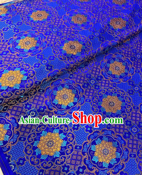 Chinese Traditional Yellow Peony Pattern Royalblue Silk Fabric Brocade Drapery Tang Suit Damask Material Chinese Traditional Yellow Peony Pattern Royalblue Silk Fabric Brocade Drapery Tang Suit Damask Material