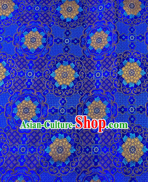 Chinese Traditional Yellow Peony Pattern Royalblue Silk Fabric Brocade Drapery Tang Suit Damask Material Chinese Traditional Yellow Peony Pattern Royalblue Silk Fabric Brocade Drapery Tang Suit Damask Material