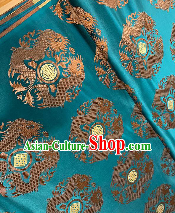 Chinese Traditional Double Dragon Pattern Blue Silk Fabric Tang Suit Damask Material Brocade Drapery Chinese Traditional Double Dragon Pattern Blue Silk Fabric Tang Suit Damask Material Brocade Drapery