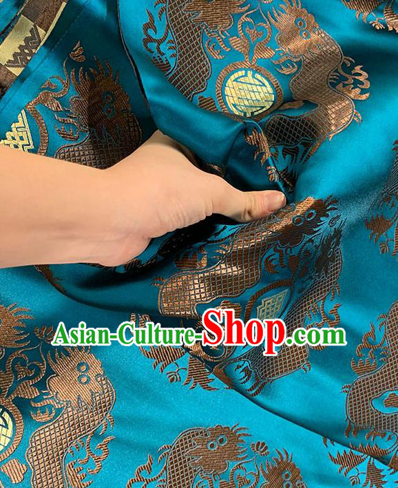 Chinese Traditional Double Dragon Pattern Blue Silk Fabric Tang Suit Damask Material Brocade Drapery Chinese Traditional Double Dragon Pattern Blue Silk Fabric Tang Suit Damask Material Brocade Drapery