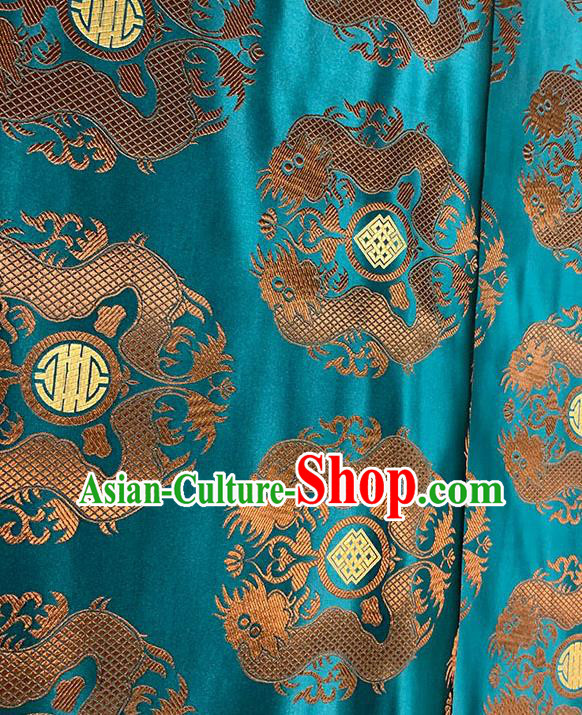 Chinese Traditional Double Dragon Pattern Blue Silk Fabric Tang Suit Damask Material Brocade Drapery Chinese Traditional Double Dragon Pattern Blue Silk Fabric Tang Suit Damask Material Brocade Drapery