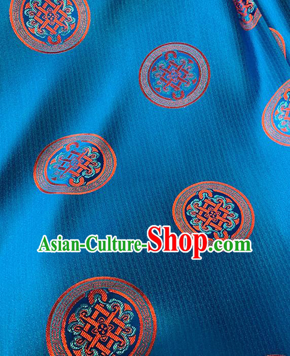 Chinese Traditional Circle Pattern Blue Silk Fabric Brocade Drapery Tang Suit Damask Material Chinese Traditional Circle Pattern Blue Silk Fabric Brocade Drapery Tang Suit Damask Material