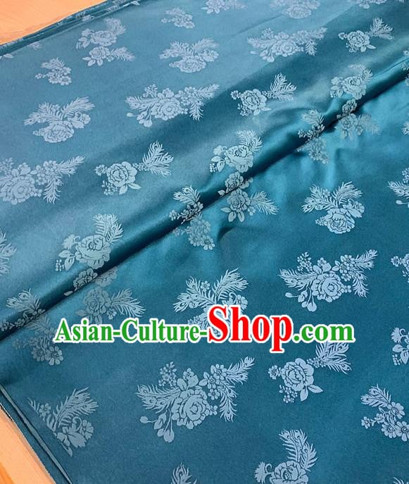 Chinese Traditional Peony Pattern Silk Fabric Tang Suit Damask Material Blue Brocade Drapery Chinese Traditional Peony Pattern Silk Fabric Tang Suit Damask Material Blue Brocade Drapery