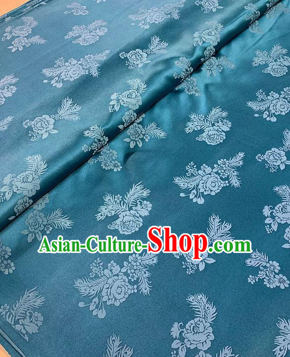 Chinese Traditional Peony Pattern Silk Fabric Tang Suit Damask Material Blue Brocade Drapery Chinese Traditional Peony Pattern Silk Fabric Tang Suit Damask Material Blue Brocade Drapery