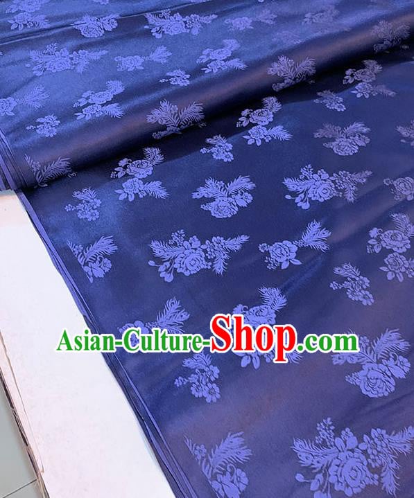 Chinese Traditional Peony Pattern Silk Fabric Tang Suit Damask Material Navy Blue Brocade Drapery Chinese Traditional Peony Pattern Silk Fabric Tang Suit Damask Material Navy Blue Brocade Drapery