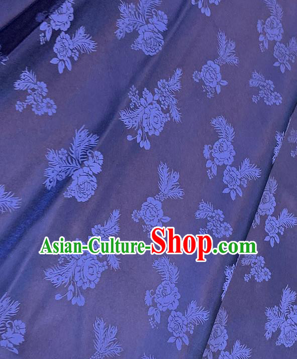 Chinese Traditional Peony Pattern Silk Fabric Tang Suit Damask Material Navy Blue Brocade Drapery Chinese Traditional Peony Pattern Silk Fabric Tang Suit Damask Material Navy Blue Brocade Drapery