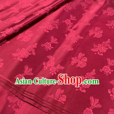 Chinese Traditional Peony Pattern Silk Fabric Tang Suit Damask Material Wine Red Brocade Drapery