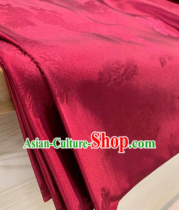 Chinese Traditional Peony Pattern Silk Fabric Tang Suit Damask Material Wine Red Brocade Drapery Chinese Traditional Peony Pattern Silk Fabric Tang Suit Damask Material Wine Red Brocade Drapery