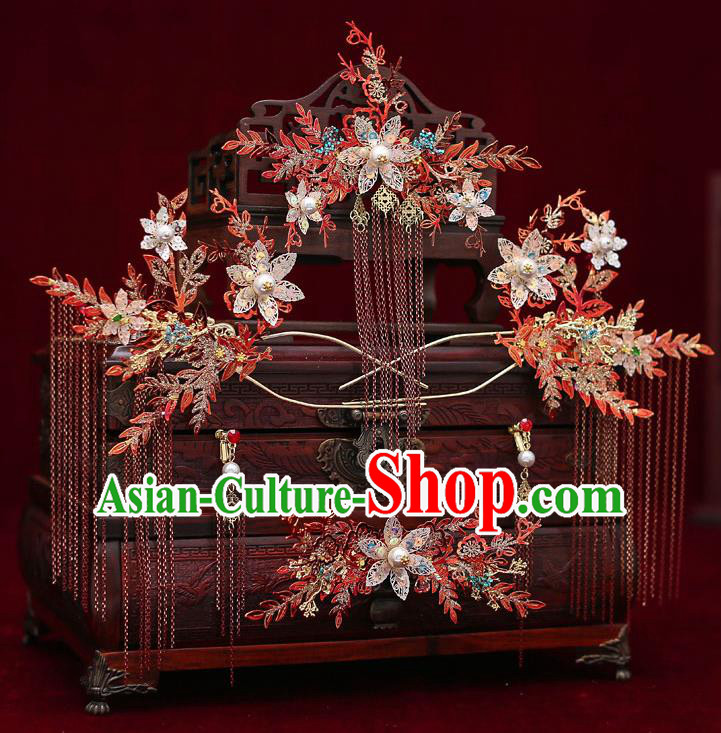 Chinese Handmade Classical Wedding Hair Accessories Ancient Bride Hairpins Hair Comb Complete Set Chinese Handmade Classical Wedding Hair Accessories Ancient Bride Hairpins Hair Comb Complete Set