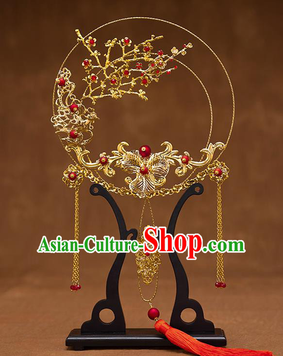Chinese Handmade Wedding Golden Plum Palace Fans Classical Fans Ancient Bride Round Fans Chinese Handmade Wedding Golden Plum Palace Fans Classical Fans Ancient Bride Round Fans