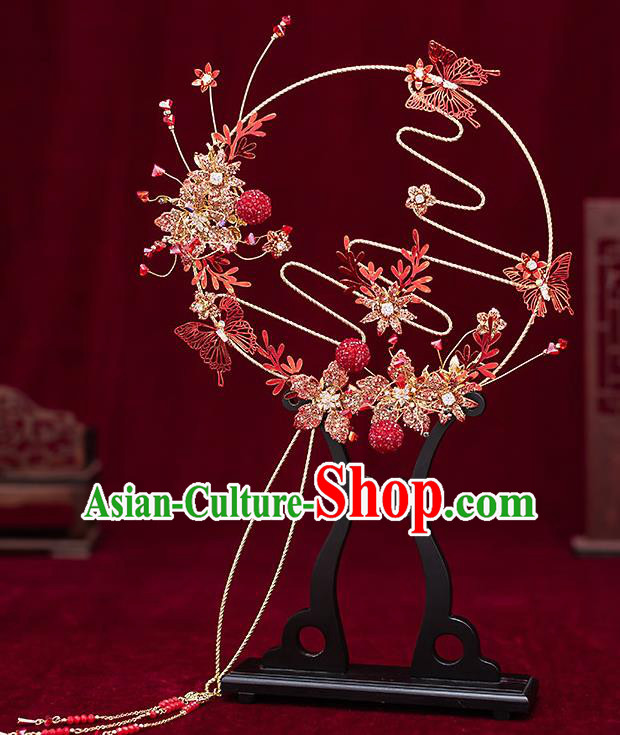 Chinese Handmade Red Palace Fans Classical Fans Ancient Bride Butterfly Round Fans Chinese Handmade Red Palace Fans Classical Fans Ancient Bride Butterfly Round Fans