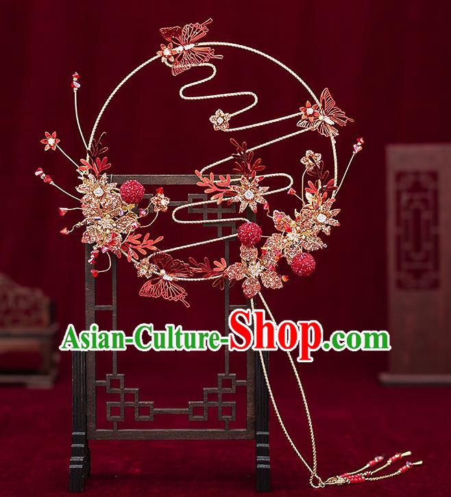 Chinese Handmade Red Palace Fans Classical Fans Ancient Bride Butterfly Round Fans Chinese Handmade Red Palace Fans Classical Fans Ancient Bride Butterfly Round Fans