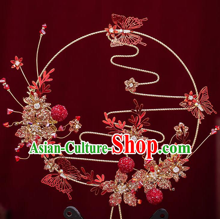Chinese Handmade Red Palace Fans Classical Fans Ancient Bride Butterfly Round Fans Chinese Handmade Red Palace Fans Classical Fans Ancient Bride Butterfly Round Fans